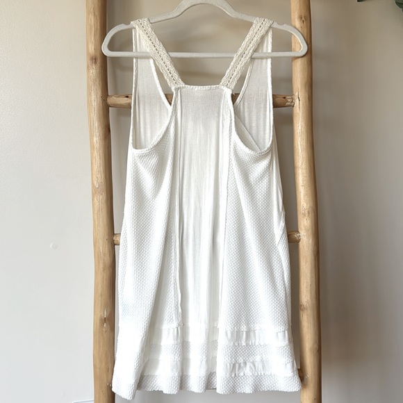 POL Off-White Racerback Soft Lace Strap Waffle Ribbed Button Top Tank Tunic M - Picture 6 of 7